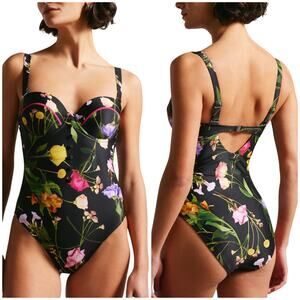 Ted Baker NWOT Saffiey Floral Print One Piece Swimsuit Size S Molded Cups